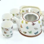 Ancient Wisdom Ceramic Herbal Teapot & 6 Matching Tea Cups – Butterflies Design
