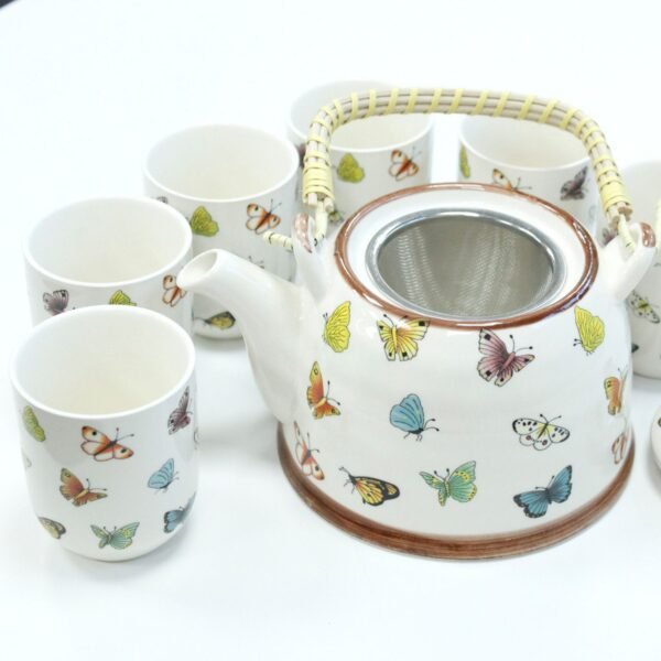 Ancient Wisdom Ceramic Herbal Teapot & 6 Matching Tea Cups – Butterflies Design