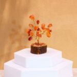 Ancient Wisdom Mini Carnelian Gemstone Tree (15 Stones) On Wooden Base