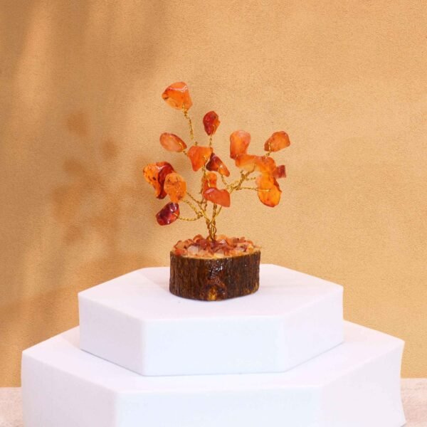 Ancient Wisdom Mini Carnelian Gemstone Tree (15 Stones) On Wooden Base