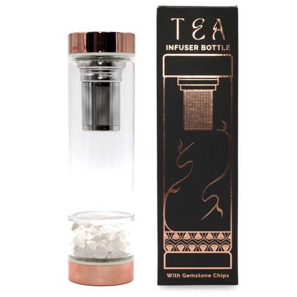 Ancient Wisdom Rose Gold Crystal Glass Tea Infuser Bottle – Rock Quartz