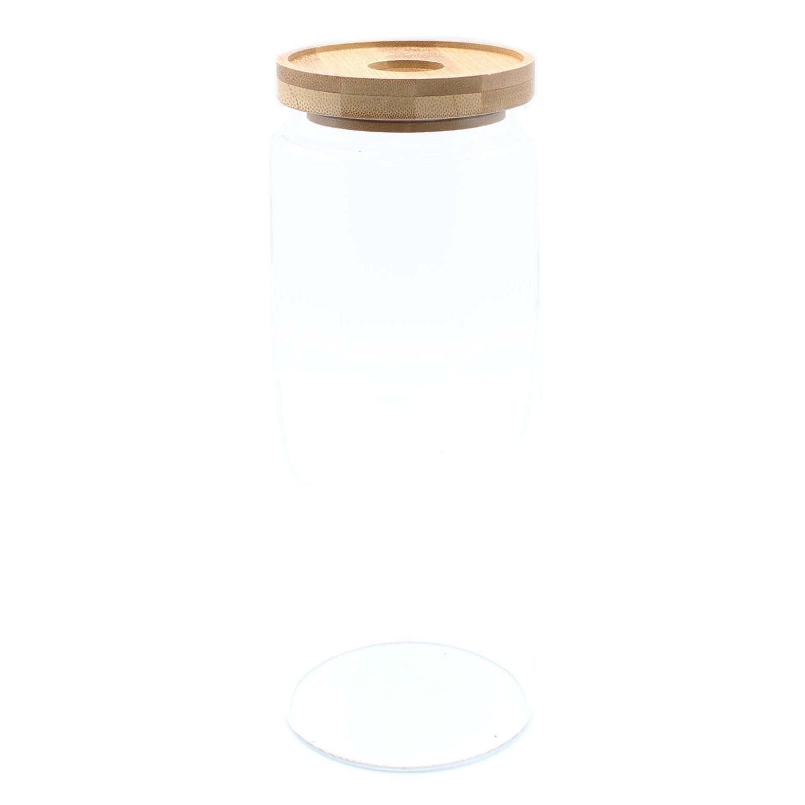 bG9jYWw6Ly9tZWRpYS8xUy9KRC82MFIzMEMxRzZSUjNKRDFTL2FlODI0NjFiLmpwZWc.jpg Ancient Wisdom Clear 20cm Cottage Bamboo Lid Glass Jar - Image 1