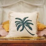 Ancient Wisdom Palm Tree Design with Fringe Linen Cushion Cover (60x60cm) - Image 2