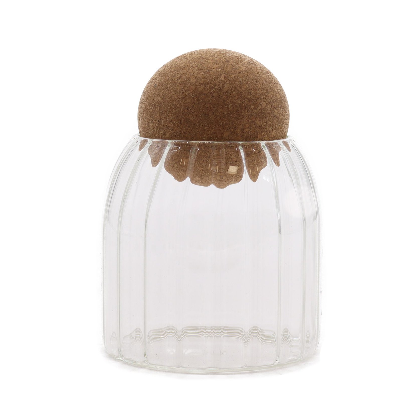 bG9jYWw6Ly9tZWRpYS9IRy80Qy82MFIzMEMxSDc0UjM0Q0hHLzcxNGU1N2Q1LmpwZWc.jpg Ancient Wisdom Clear 10cm Cottage Cork Ball Ribbed Glass Jar - Image 1
