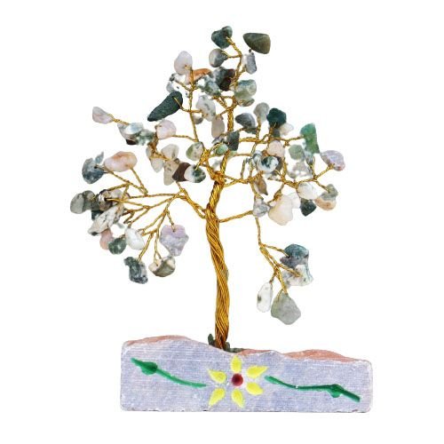 Ancient Wisdom Agate Gemstone Tree (80 Stones) On Gemstone Rock Base