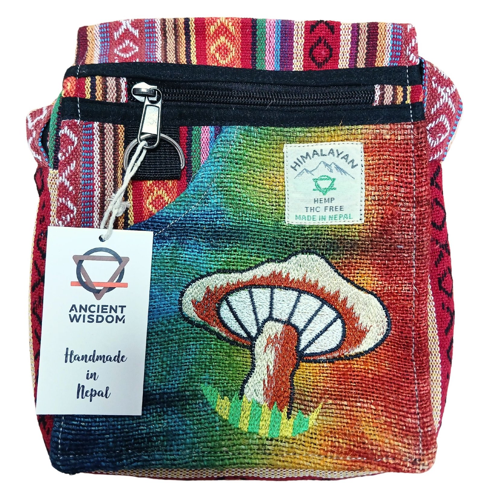 bG9jYWw6Ly9tZWRpYS9IRy8wQy82MFIzMEMxRzZXVEswQ0hHLzUyZWI5NGRmLmpwZWc.jpg Ancient Wisdom Orange Hemp Embroidery Mushrooms Design Party Bag - Image 1