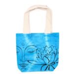 Ancient Wisdom Lotus Buddha Design Blue Tye-Dye Cotton Bag with Natural Handle