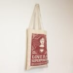 Ancient Wisdom Iconic Toni Natural Cotton Nomad Sari Tote Bag – Love Is A Super Power - Image 2