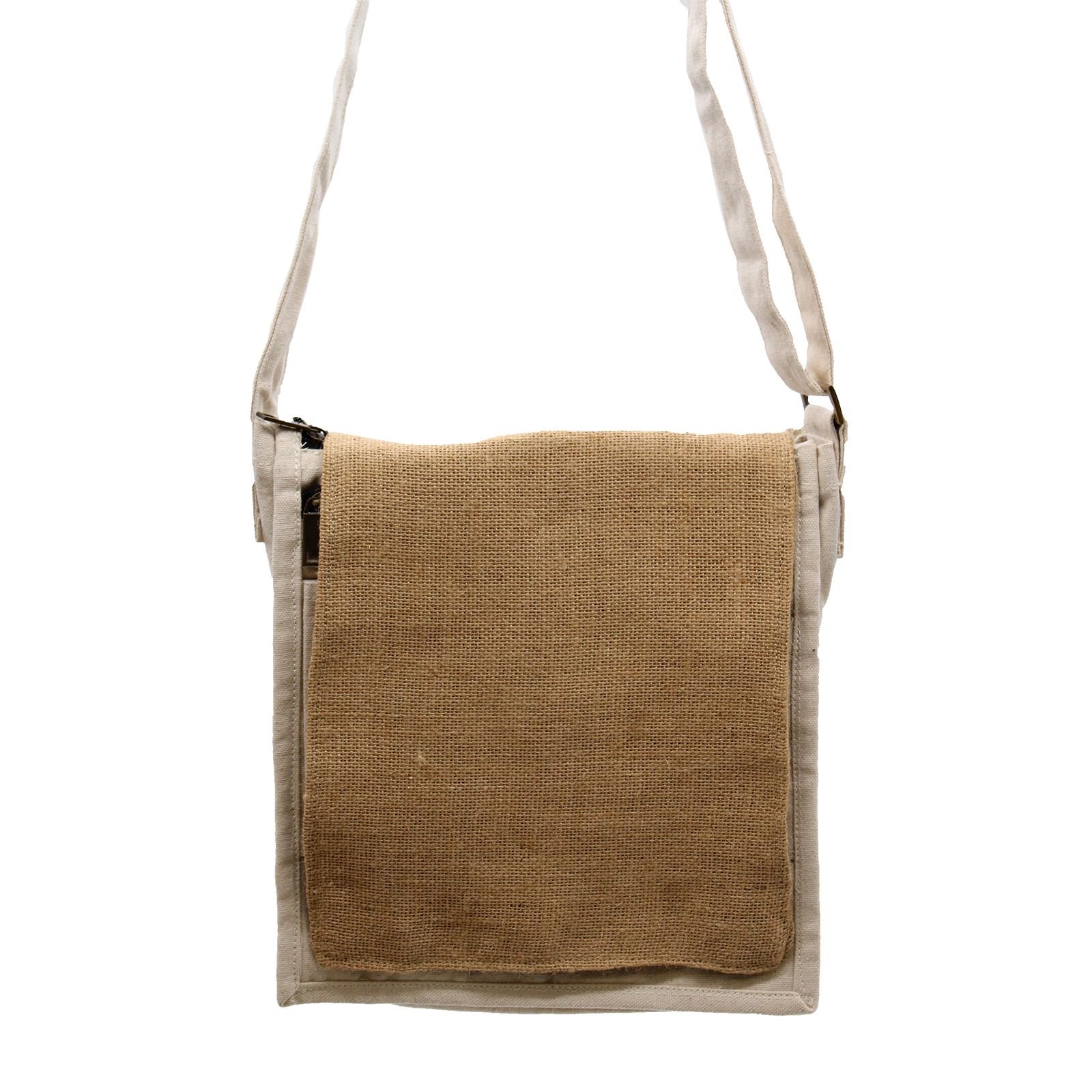 bG9jYWw6Ly9tZWRpYS9IRy9KQy82MFIzMEMxRzZSU0tKQ0hHLzM1ZDAzMWJhLmpwZWc.jpg Ancient Wisdom Cotton Canvas & Soft Jute Messenger Bag - Natural - Image 1