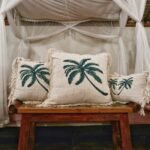 Ancient Wisdom Palm Tree Design with Fringe Linen Cushion Cover (60x60cm) - Image 3