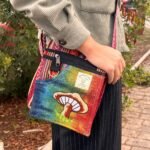 Ancient Wisdom Orange Hemp Embroidery Mushrooms Design Party Bag - Image 4