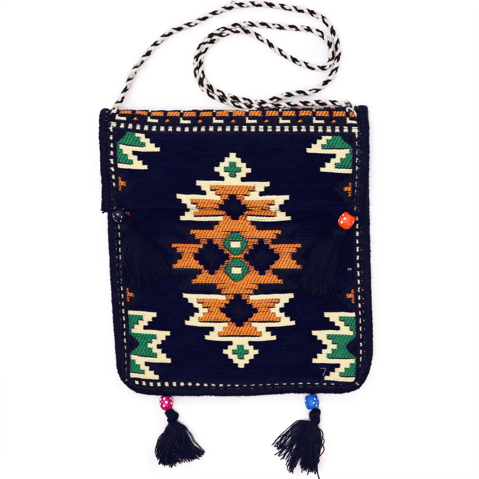 bG9jYWw6Ly9tZWRpYS9ISC9BRC82MFIzMEMxRzZSVzNBREhIL2NhMzEwYjQyLmpwZWc.jpg Ancient Wisdom Dark Navy Blue Kilim Festival Messenger Bag - Image 1