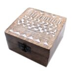 Ancient Wisdom White Washed 4×4 Aztec Design Wooden Box - Image 3