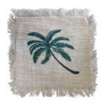Ancient Wisdom Palm Tree Design with Fringe Linen Cushion Cover (60x60cm) - Image 4
