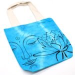 Ancient Wisdom Lotus Buddha Design Blue Tye-Dye Cotton Bag with Natural Handle - Image 3