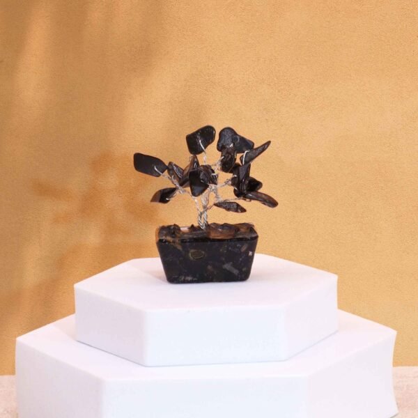 Ancient Wisdom Mini Black Agate Gemstone Tree (15 Stones) On Orgonite Base