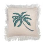 Ancient Wisdom Palm Tree Design with Fringe Linen Cushion Cover (60x60cm)