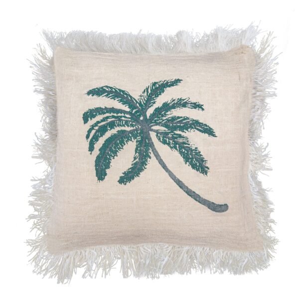Ancient Wisdom Palm Tree Design with Fringe Linen Cushion Cover (60x60cm)