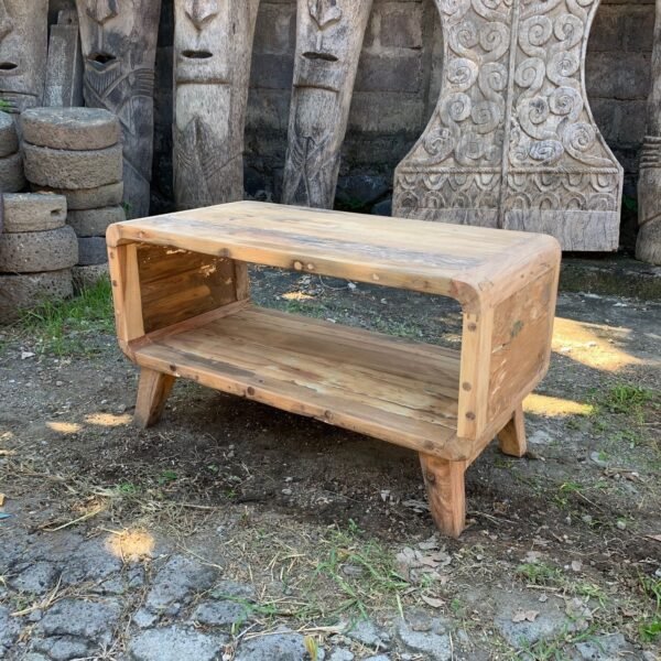Ancient Wisdom Small Rounded Handcrafted Recycled Wood Coffee Table