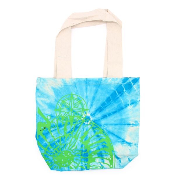Ancient Wisdom Sea Shell Design Blue & Green Tye-Dye Cotton Bag with Natural Handle