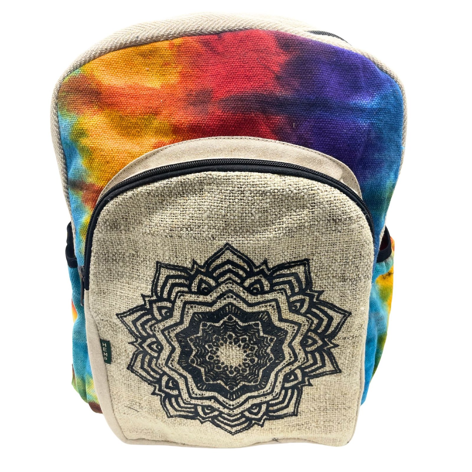 bG9jYWw6Ly9tZWRpYS9ISy9DRC82MFIzMEMxRzZXUjNDREhLL2Q3MWRkODJmLmpwZWc.jpg Ancient Wisdom Mandala Design Tie-Dye Hemp Large Backpack - Image 1