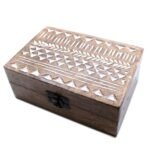 Ancient Wisdom White Washed 6x4 Aztec Design Wooden Box