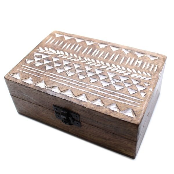 Ancient Wisdom White Washed 6x4 Aztec Design Wooden Box