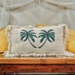 Ancient Wisdom Palm Tree Design with Fringe Linen Cushion Cover (30x50cm) - Image 2