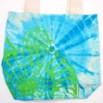 Ancient Wisdom Sea Shell Design Blue & Green Tye-Dye Cotton Bag with Natural Handle - Image 2