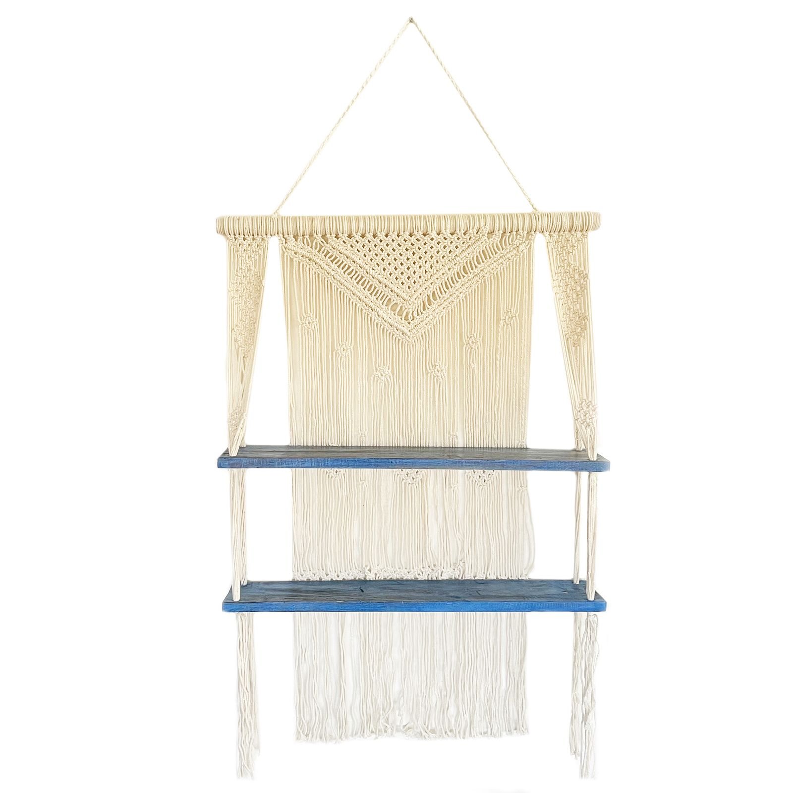 bG9jYWw6Ly9tZWRpYS9ITS9FQy82MFIzMEMxRzZSU0tFQ0hNLzAxNzZmZmZhLmpwZWc.jpg Ancient Wisdom Natural Macrame Hanging Shelves – Blue - Image 1