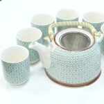 Ancient Wisdom Ceramic Herbal Teapot & 6 Matching Tea Cups – Green Mosaic Design