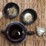 Ancient Wisdom Herbal Black Glaze Ceramic Teapot & Two Cups Set - Image 3