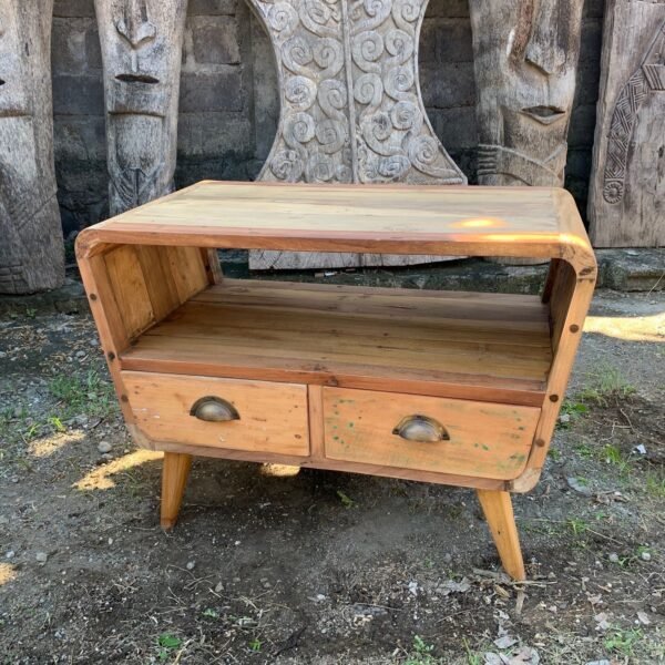 Ancient Wisdom Small Round Handcrafted Recycled Wood 2 Drawer TV Stand