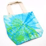 Ancient Wisdom Sea Shell Design Blue & Green Tye-Dye Cotton Bag with Natural Handle - Image 3