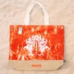 Ancient Wisdom Orange Stonewash Jute & Cotton All Natural Bag – Namaste Hand (Peace) - Image 3