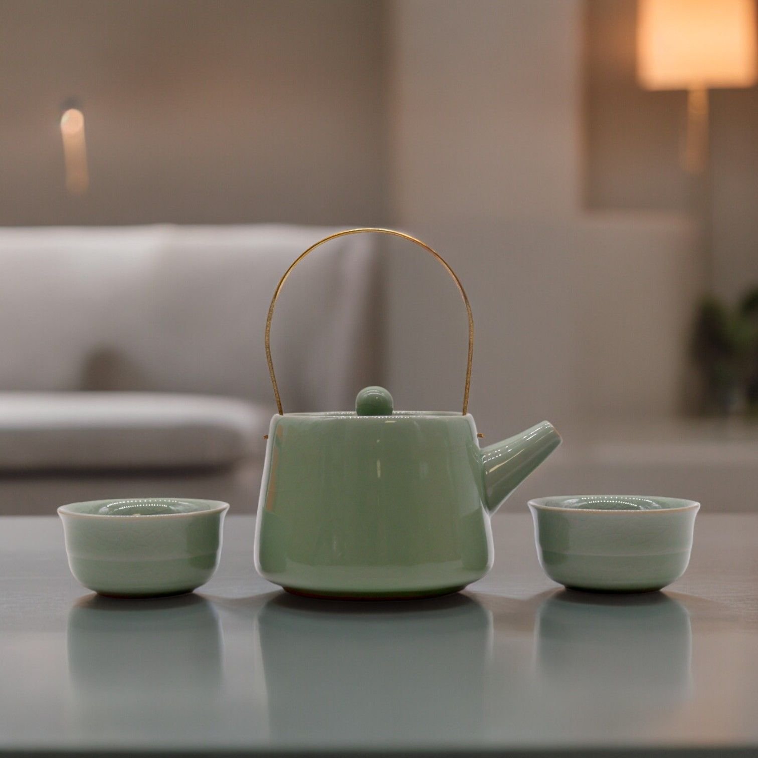 bG9jYWw6Ly9tZWRpYS9ITi9HRC82MFIzMEMxRzZXUzNHREhOL2E4MDE2OWMzLmpwZWc.jpg Ancient Wisdom Herbal Jade Ceramic Teapot & Two Cups Set - Image 1