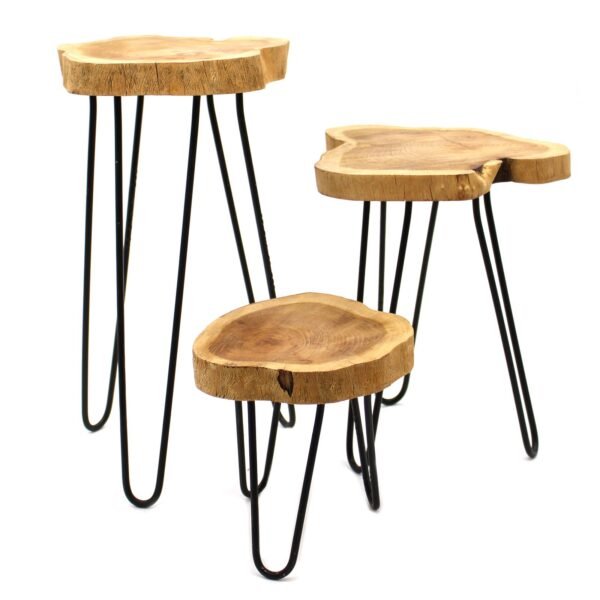 Ancient Wisdom Set of 3 Natural Gamal Wood Plant Stands