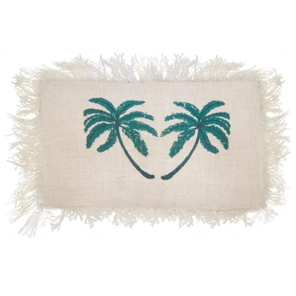 Ancient Wisdom Palm Tree Design with Fringe Linen Cushion Cover (30x50cm)