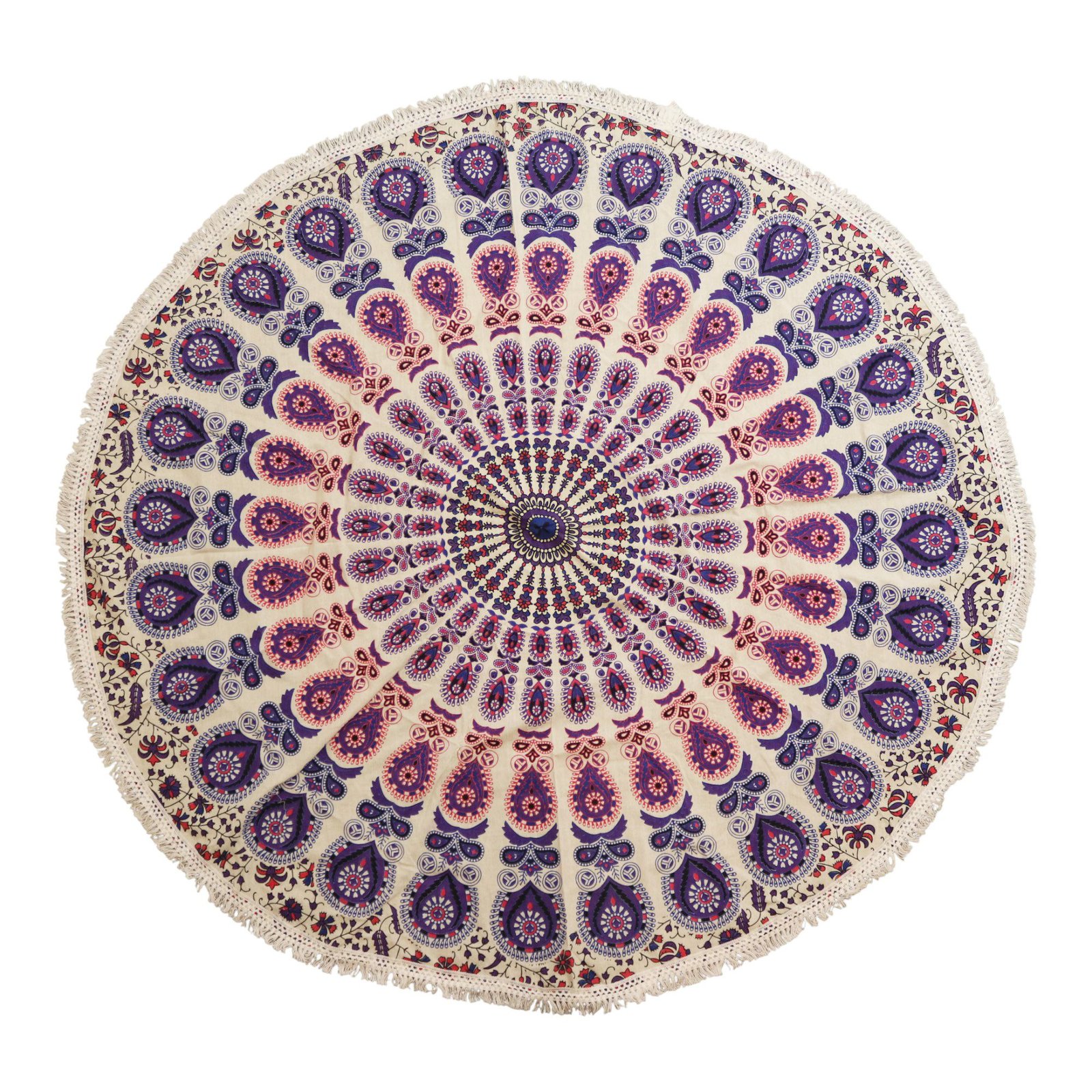 bG9jYWw6Ly9tZWRpYS9IUC80Qy82MFIzMEMxSjY0U0s0Q0hQLzliNTczODMwLmpwZw.jpg Ancient Wisdom Small Mandala Roundy Wall Art Spread (130cm) – Peacock Purples - Image 1