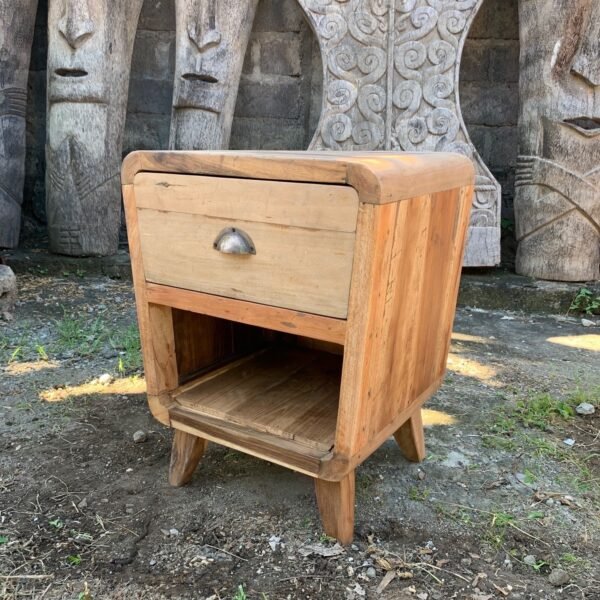 Ancient Wisdom Handcrafted Recycled Wood Round One Drawer Bedside Table