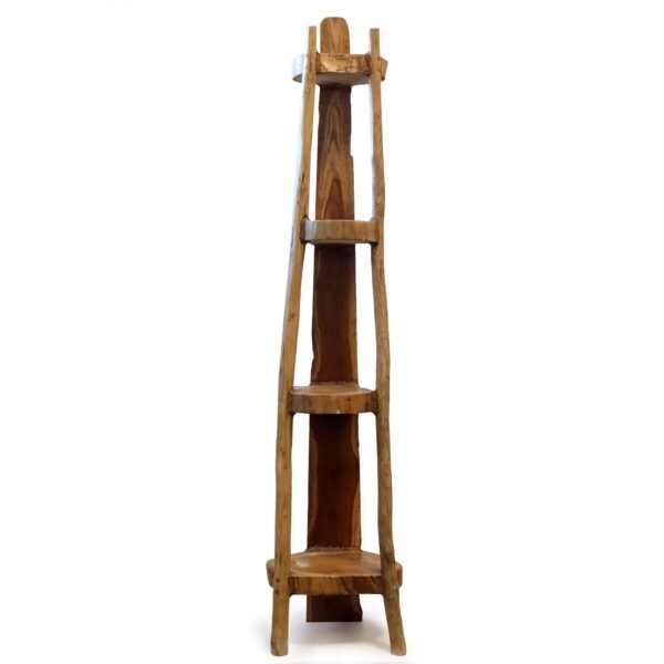 Ancient Wisdom 135cm Natural Teak Wood 4 Log Shelves Corner Unit