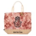 Ancient Wisdom Terracotta Stonewash Jute & Cotton All Natural Bag – Hamsa (Protection)