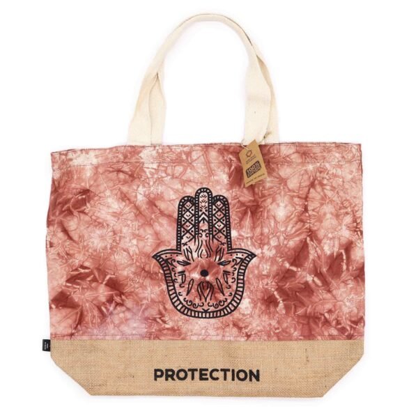 Ancient Wisdom Terracotta Stonewash Jute & Cotton All Natural Bag – Hamsa (Protection)