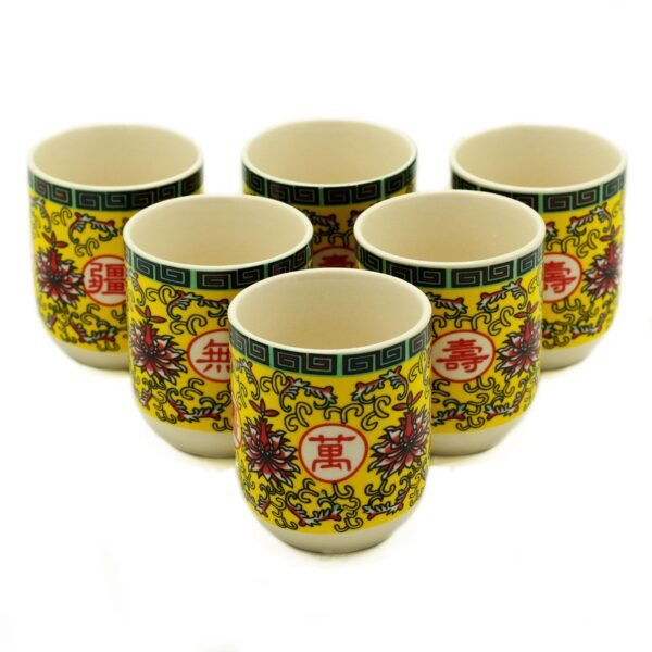 Ancient Wisdom Set of 6 Ceramic Herbal Tea Cups – Long Life Oriental Design