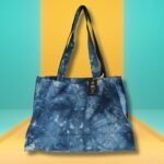 Ancient Wisdom Deep Sea Blue Stonewash Effect Cotton Canvas Handy Bag - Image 3