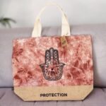 Ancient Wisdom Terracotta Stonewash Jute & Cotton All Natural Bag – Hamsa (Protection) - Image 3