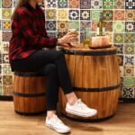 Ancient Wisdom Natural Albasia Wood Beer Barrel Table – 60 x 48.5cm - Image 4