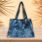 Ancient Wisdom Deep Sea Blue Stonewash Effect Cotton Canvas Handy Bag - Image 2