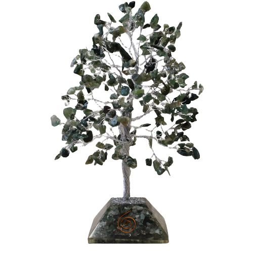 Ancient Wisdom Large Moss Agate Gemstone Tree (320 Stones) On Orgonite Base