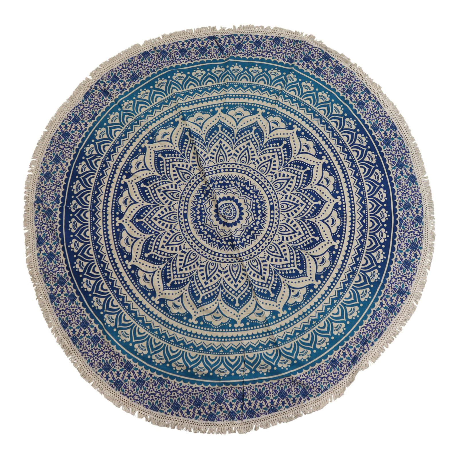bG9jYWw6Ly9tZWRpYS9IUy80Qy82MFIzMEMxSjY0U0s0Q0hTL2M1YjQzNTVhLmpwZw.jpg Small Mandala Roundie Cotton Art (130cm) - Classic Blue - Image 1